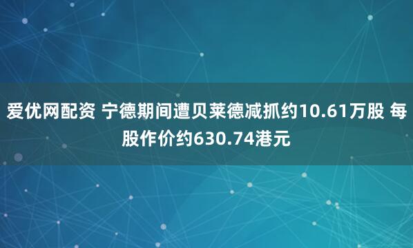 爱优网配资 宁德期间遭贝莱德减抓约10.61万股 每股作价约630.74港元