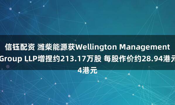 信钰配资 潍柴能源获Wellington Management Group LLP增捏约213.17万股 每股作价约28.94港元